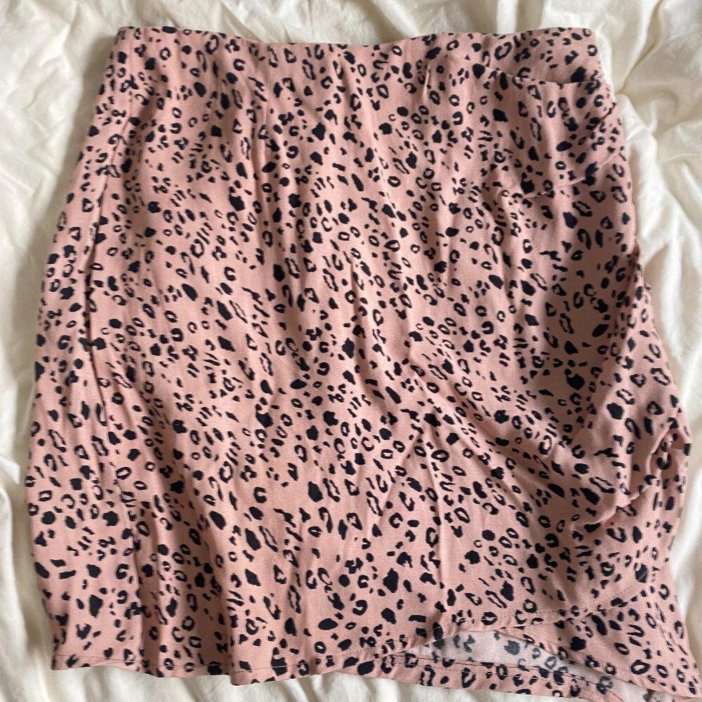 Reformation pink leopard mini skirt